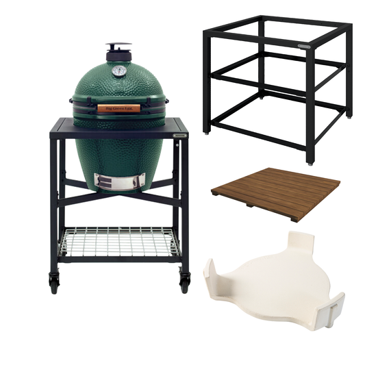 Big Green Egg Medium in Egg Frame + Conveggtor + Expansion frame (incl. acacia inserts)