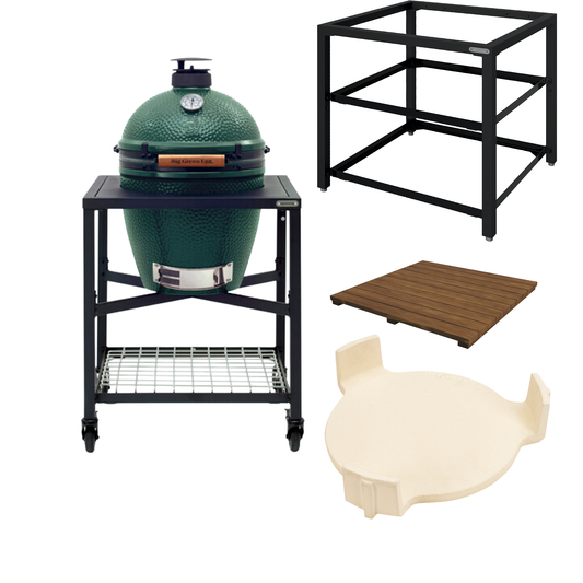 Big Green Egg XL in Egg Frame + Conveggtor + Expansion Frame (incl. Acacia inserts)